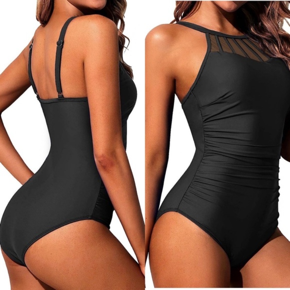 High Neck‎ One Piece Swimsuit Tummy Control Halter Slimming Bathing Suit